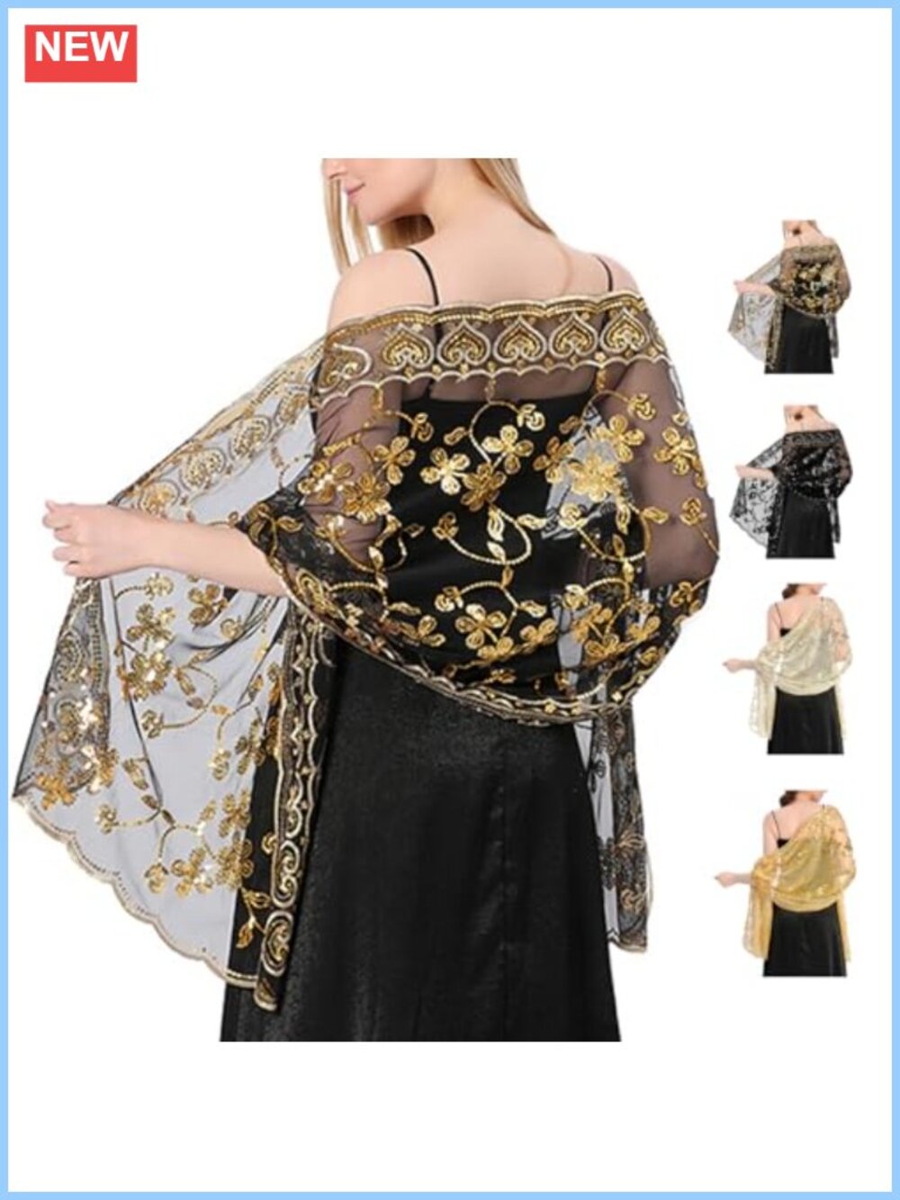 Sequin Sheer Mesh Shawl Wrap for Women Sparkly 1920s Style